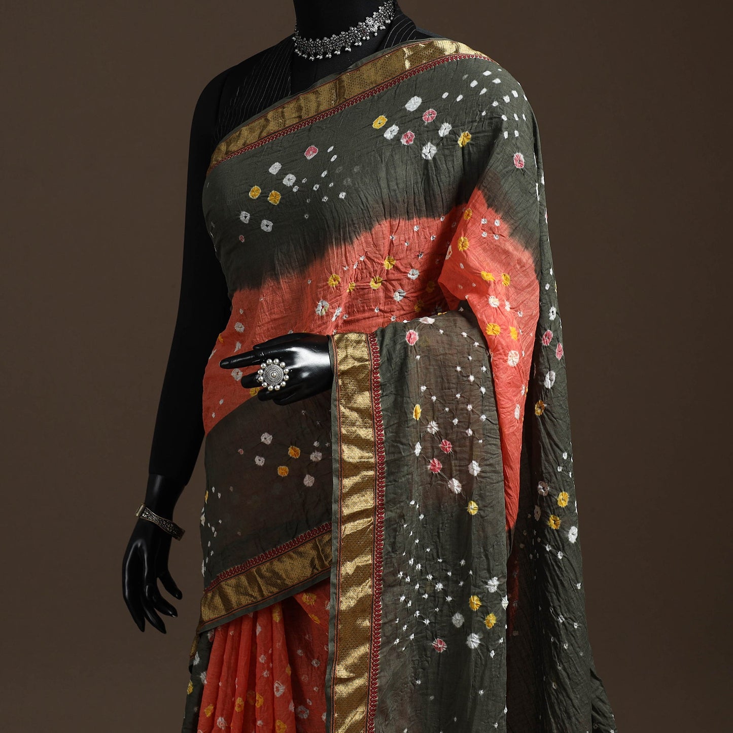 Kutch tie-dye cotton bandhani saree with blouse piece 28