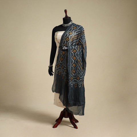 Grey - kutch tie-dye mul cotton bandhani dupatta 03