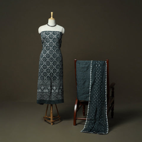 Kutch tie-dye satin cotton bandhani mirror work 3pc