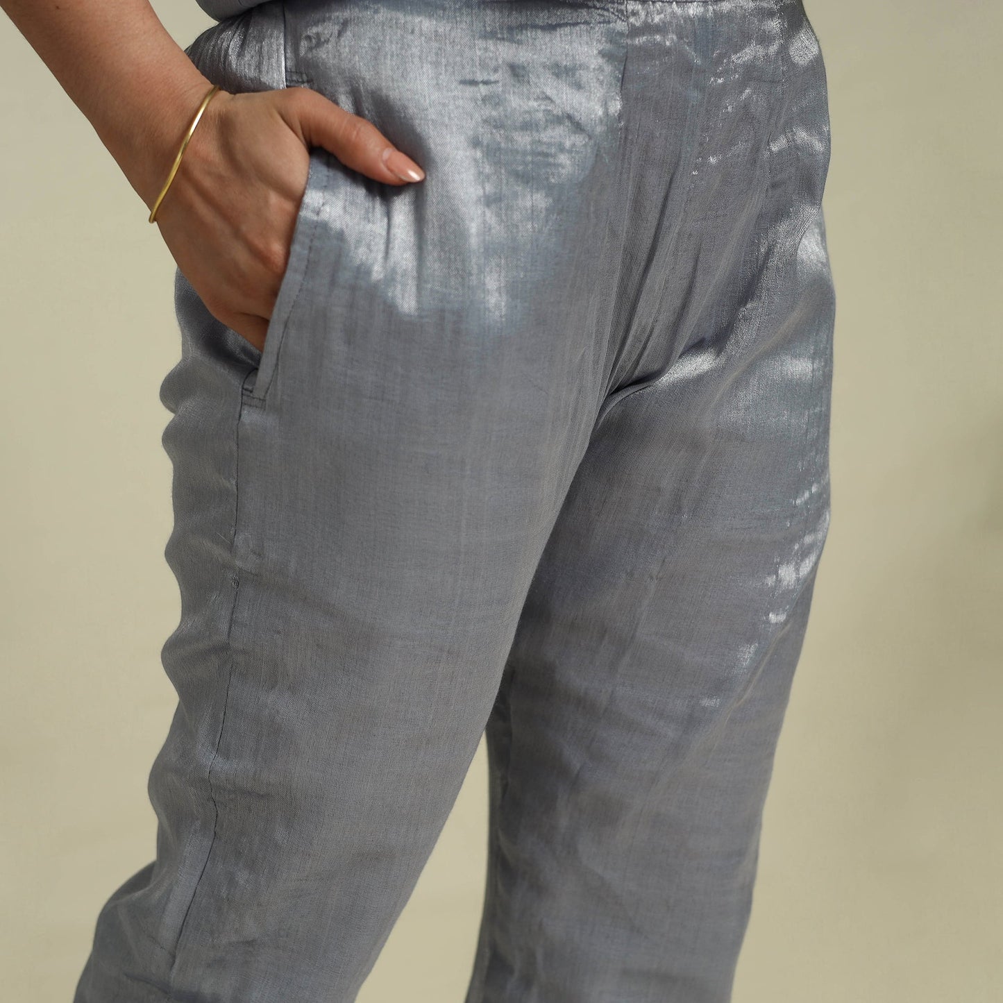 Grey Lace Work Fine Tissue Zari Plain Anarkali Kurta Set for Women