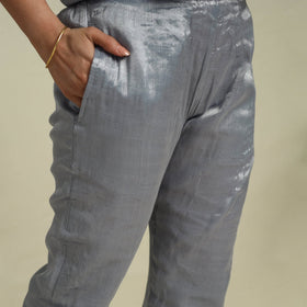 Grey Lace Work Fine Tissue Zari Plain Anarkali Kurta Set for Women