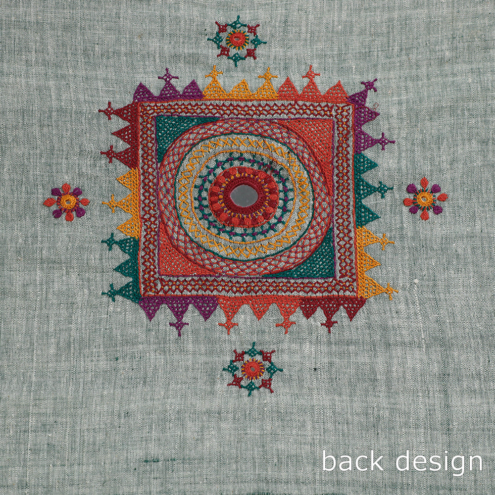 Grey Lambani Embroidery Handspun Cotton Blouse Piece