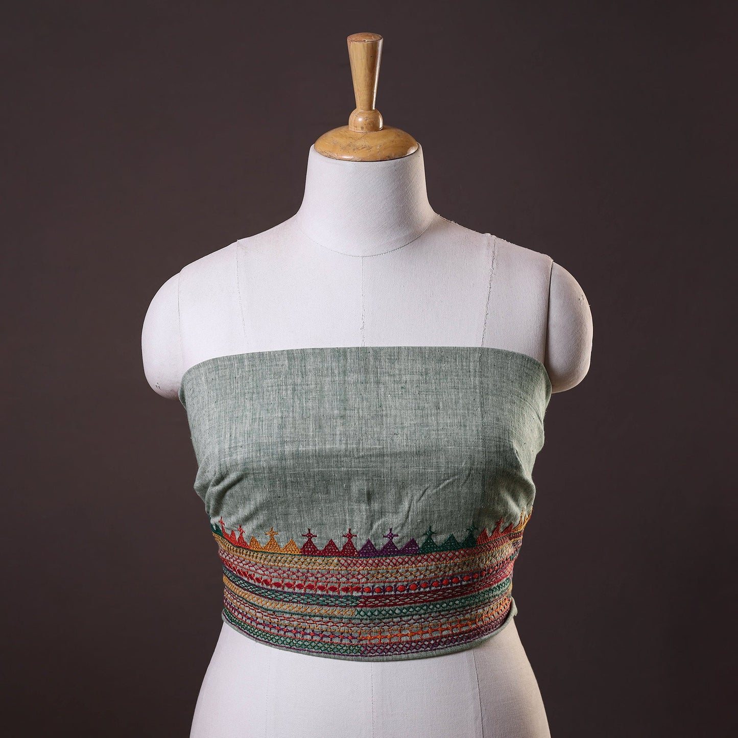 Grey Lambani Embroidery Handspun Cotton Blouse Piece