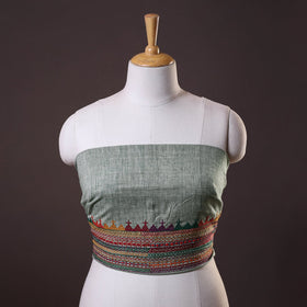 Grey Lambani Embroidery Handspun Cotton Blouse Piece