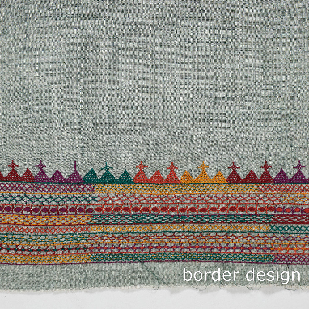 Grey Lambani Embroidery Handspun Cotton Blouse Piece