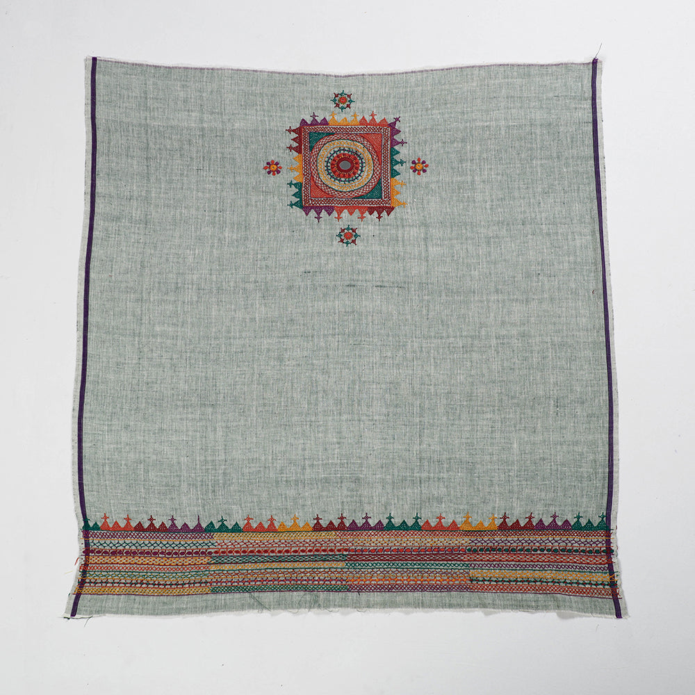 Grey Lambani Embroidery Handspun Cotton Blouse Piece