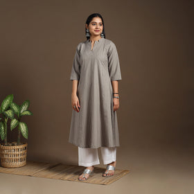 Grey A-Line Cotton Jacquard Kurta