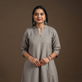 Grey A-Line Cotton Jacquard Kurta