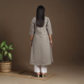 Grey A-Line Cotton Jacquard Kurta
