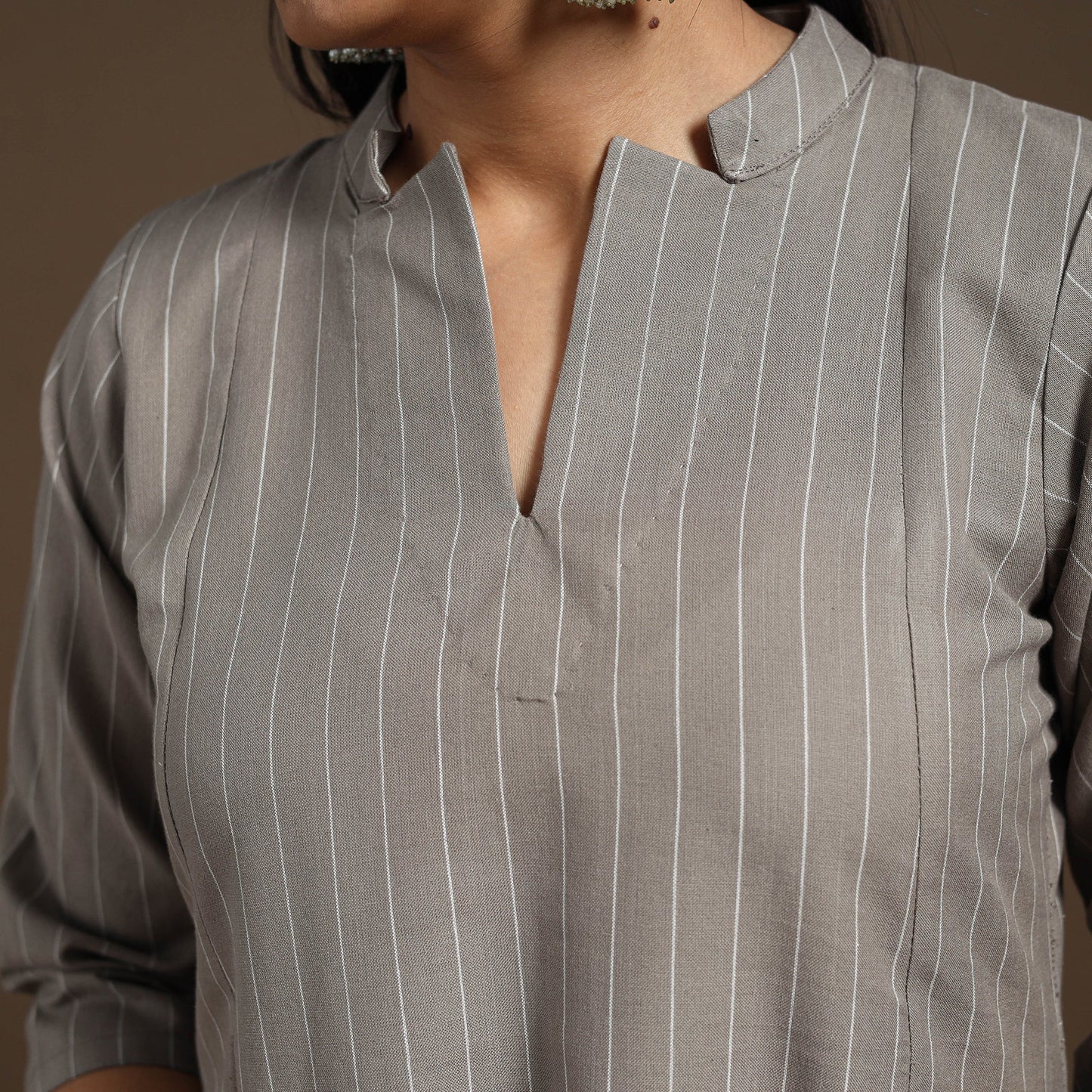 Grey A-Line Cotton Jacquard Kurta