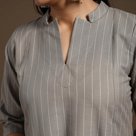 Grey A-Line Cotton Jacquard Kurta