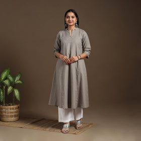 Grey A-Line Cotton Jacquard Kurta