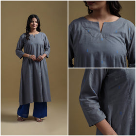 A-line cotton jacquard kurta for women 04 - handcrafted