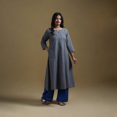 A-line cotton jacquard kurta for women 04 - handcrafted