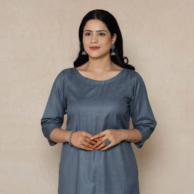  Grey Linen Viscose Plain Long Kurta Online 