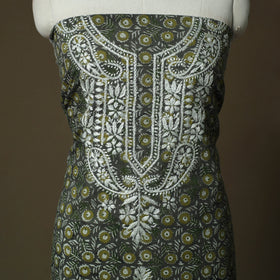 Lucknowi chikankari hand work bagru block print unstitched