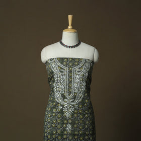 Lucknowi chikankari hand work bagru block print unstitched