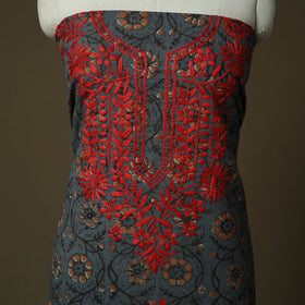 Lucknowi chikankari hand work bagru block print unstitched