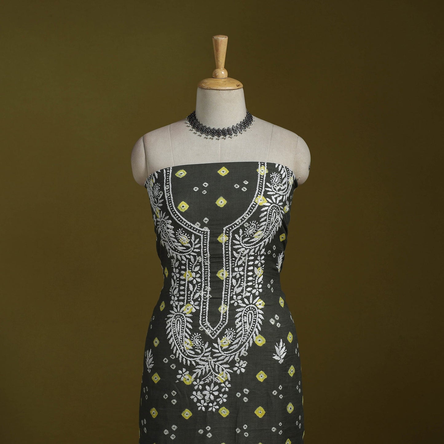 Lucknowi chikankari work bandhani unstitched kurta material