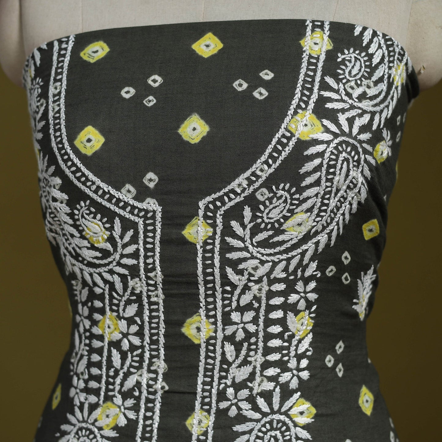 Lucknowi chikankari work bandhani unstitched kurta material