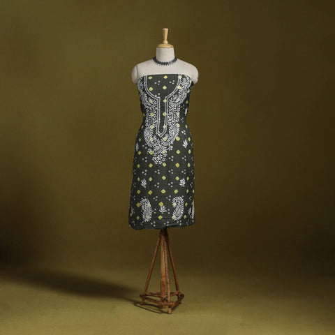 Lucknowi chikankari work bandhani unstitched kurta material