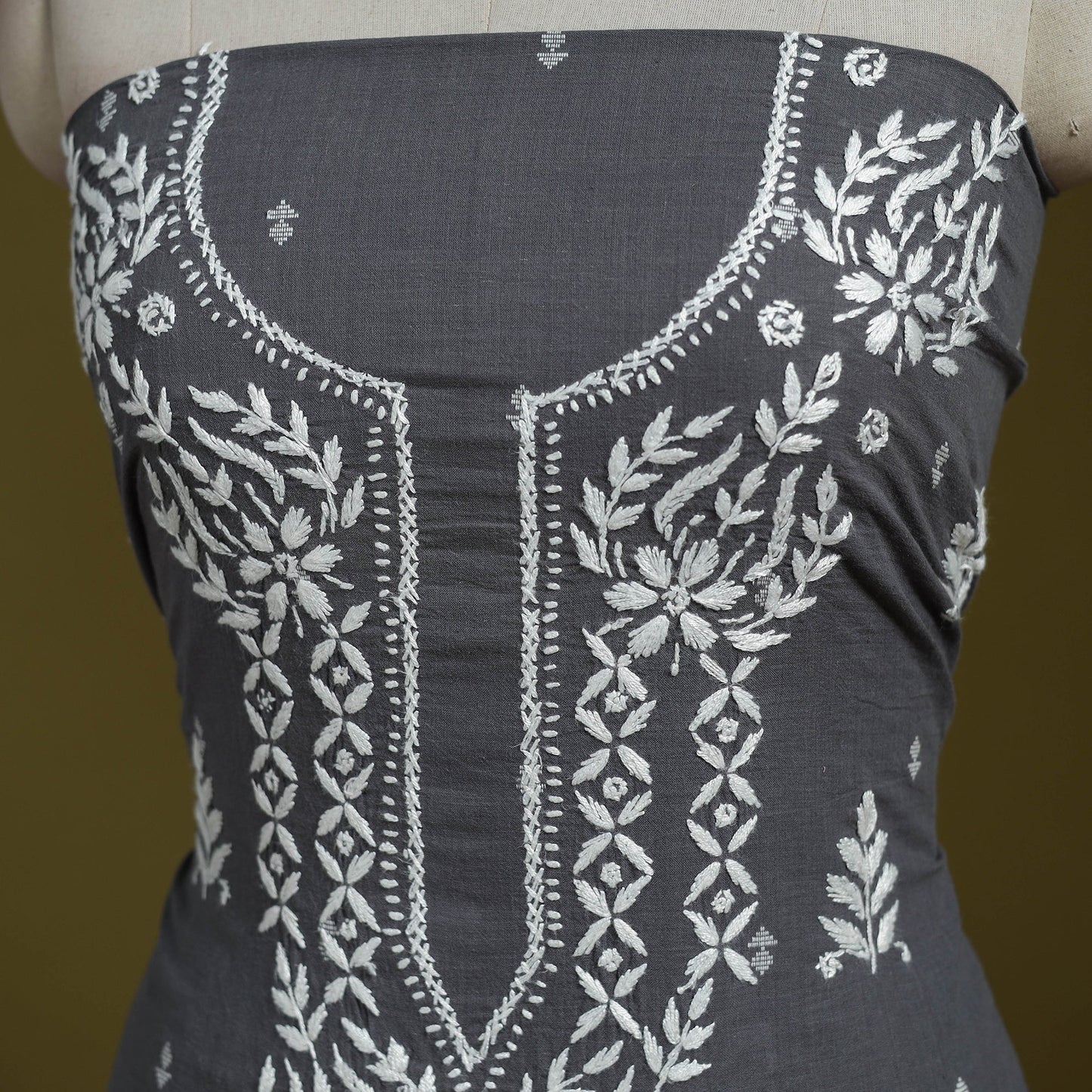 Black - lucknowi chikankari work jacquard unstitched kurta