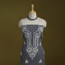 Black - lucknowi chikankari work jacquard unstitched kurta