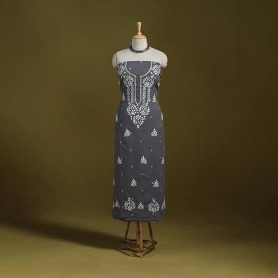 Black - lucknowi chikankari work jacquard unstitched kurta