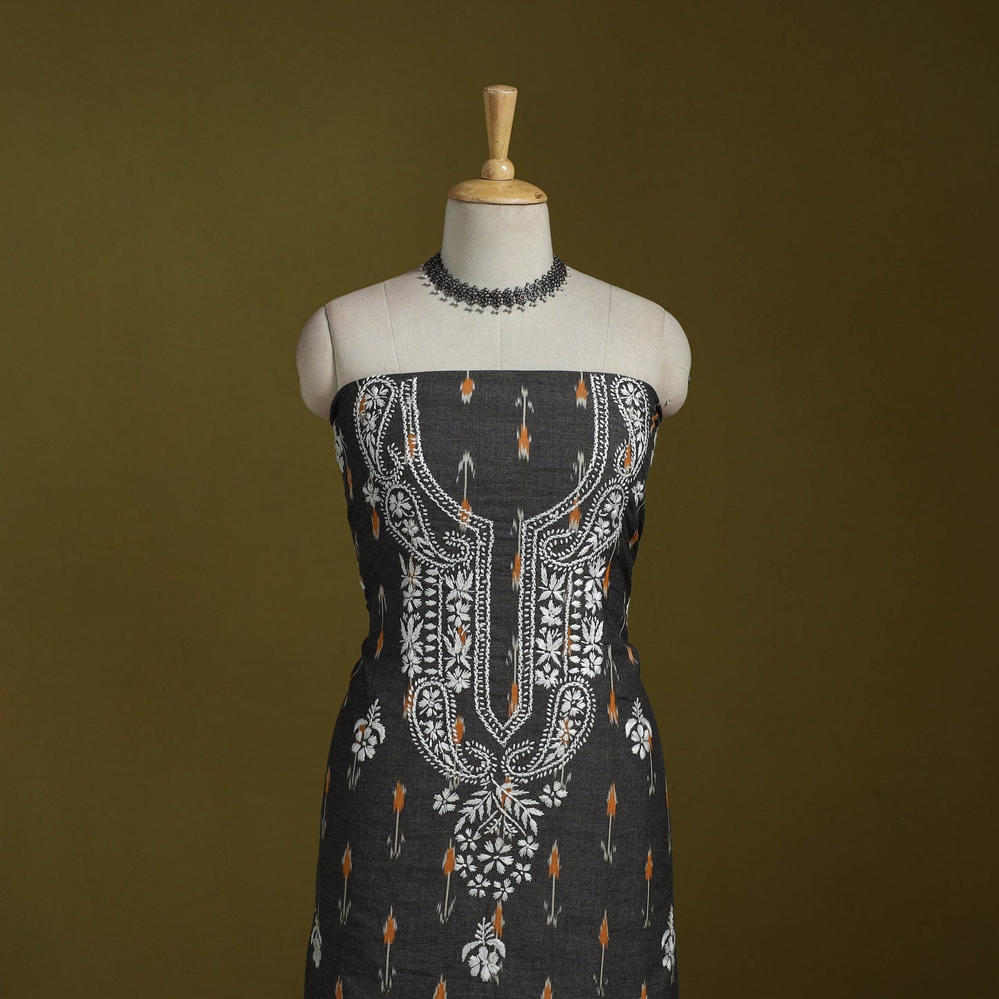 Lucknowi chikankari work pochampally ikat unstitched kurta