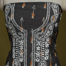 Lucknowi chikankari work pochampally ikat unstitched kurta