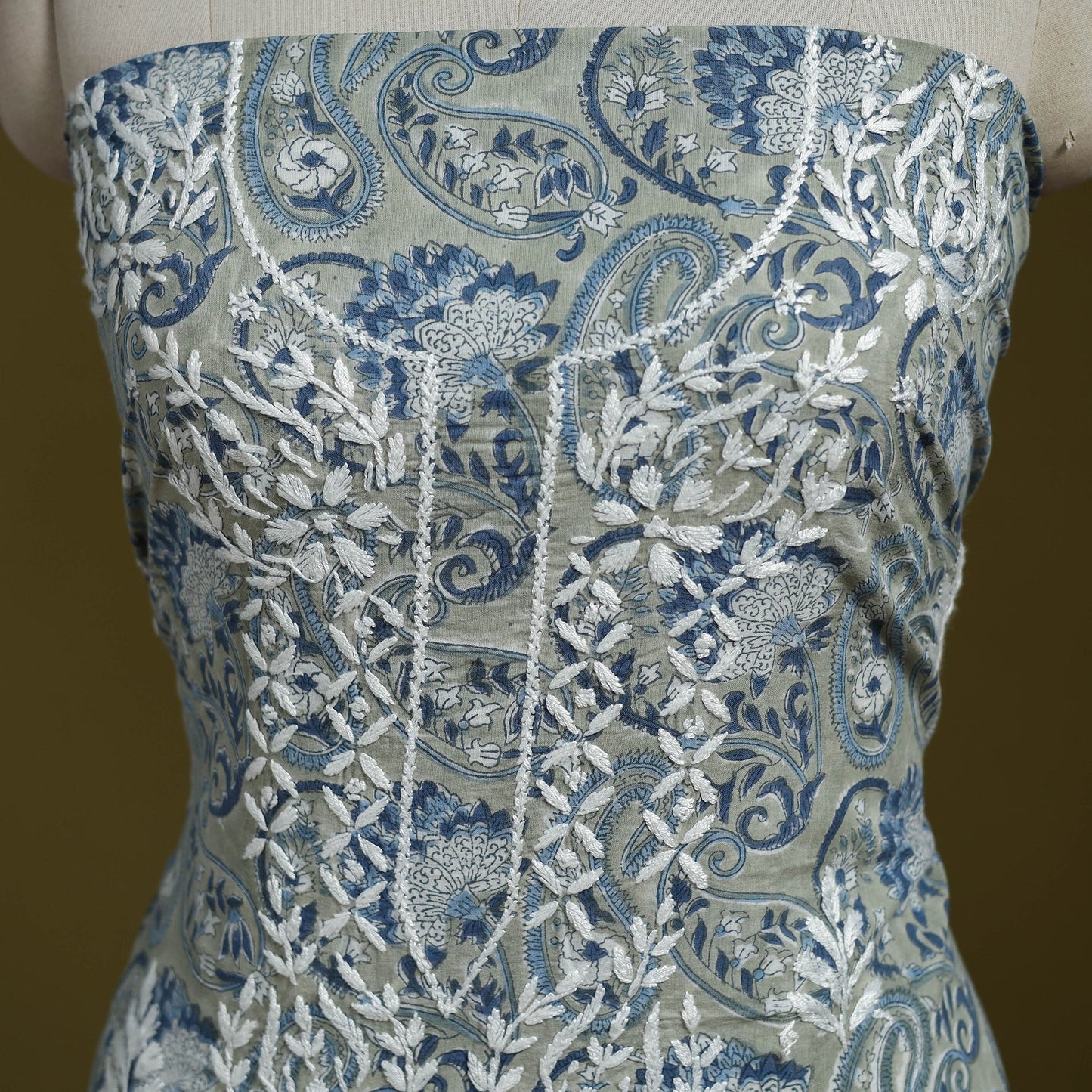 Lucknowi chikankari work sanganeri unstitched kurta