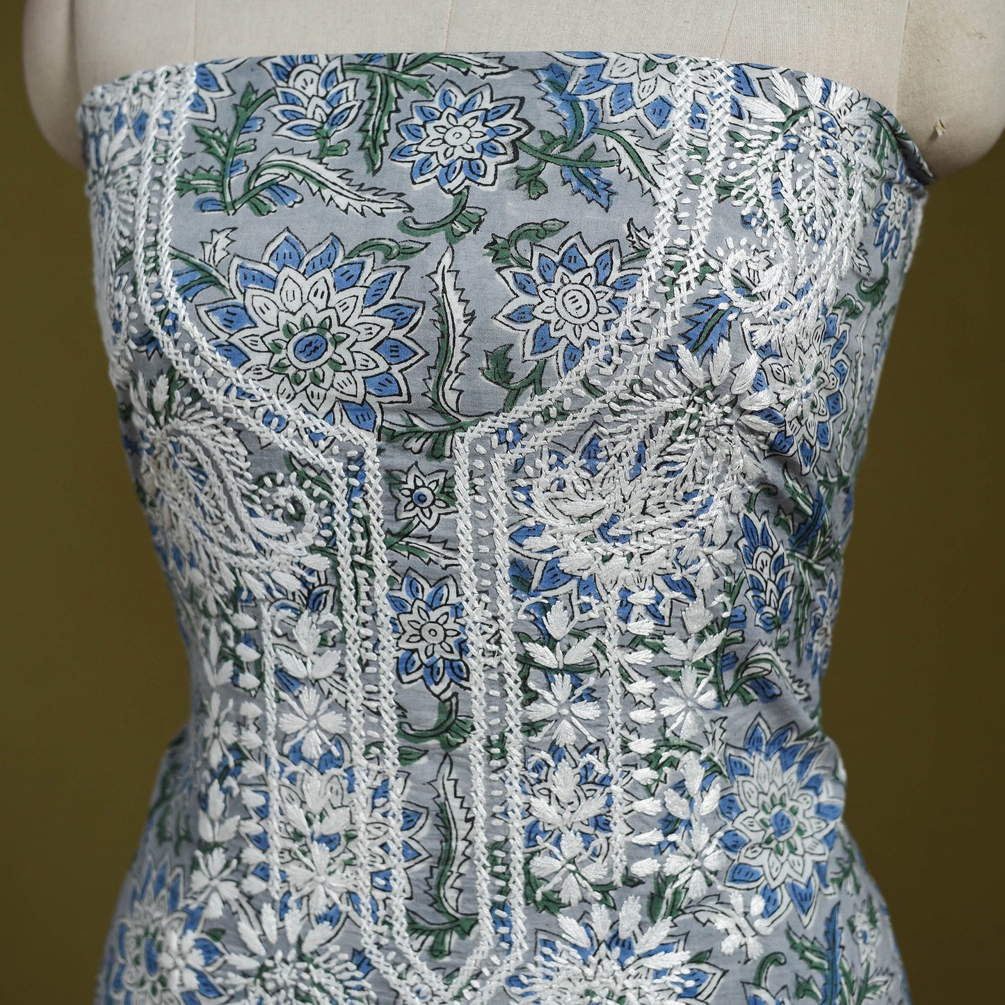 Lucknowi chikankari work sanganeri unstitched kurta