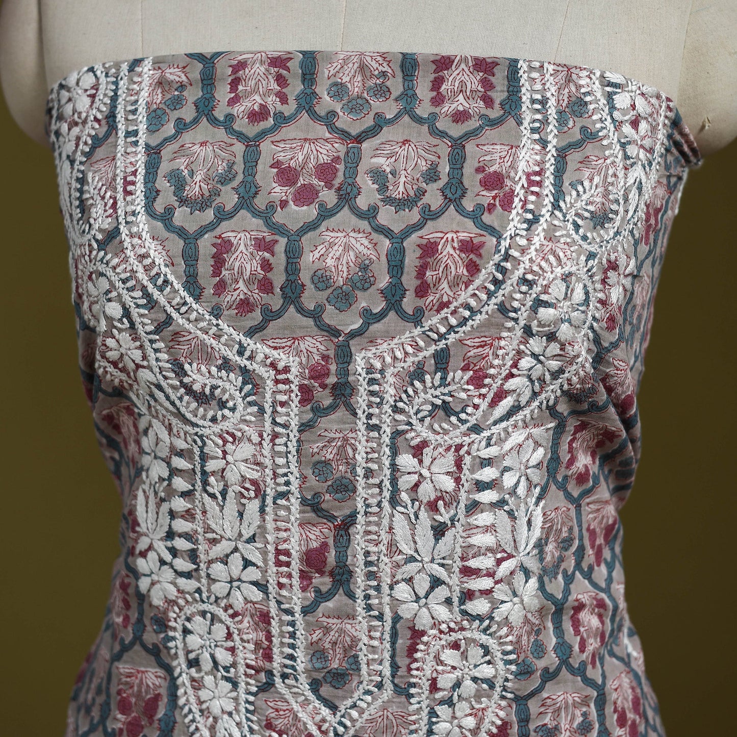 Lucknowi chikankari work sanganeri unstitched kurta