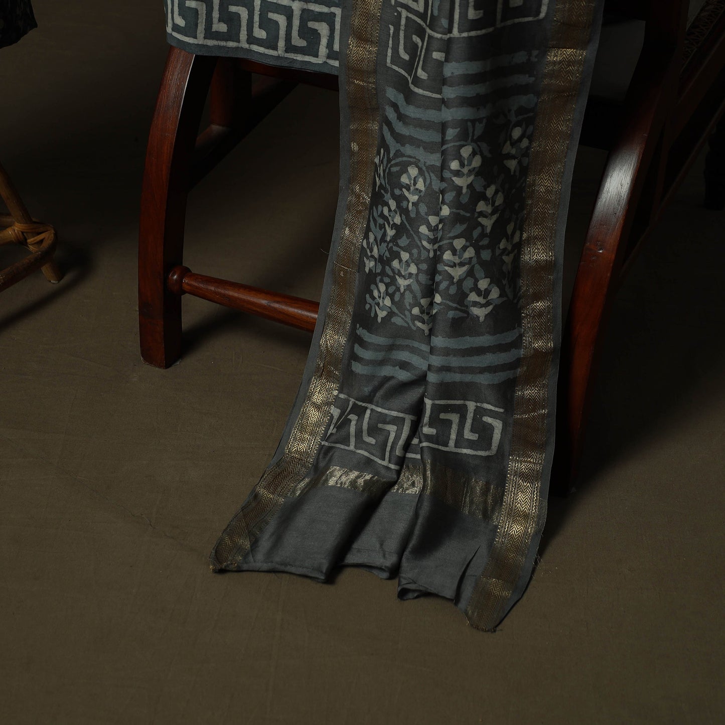 Maheshwari silk hand block bagru print 3pc unstitched dress