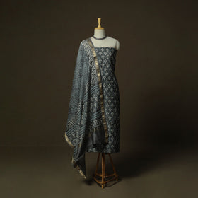 Maheshwari silk hand block bagru print 3pc unstitched dress