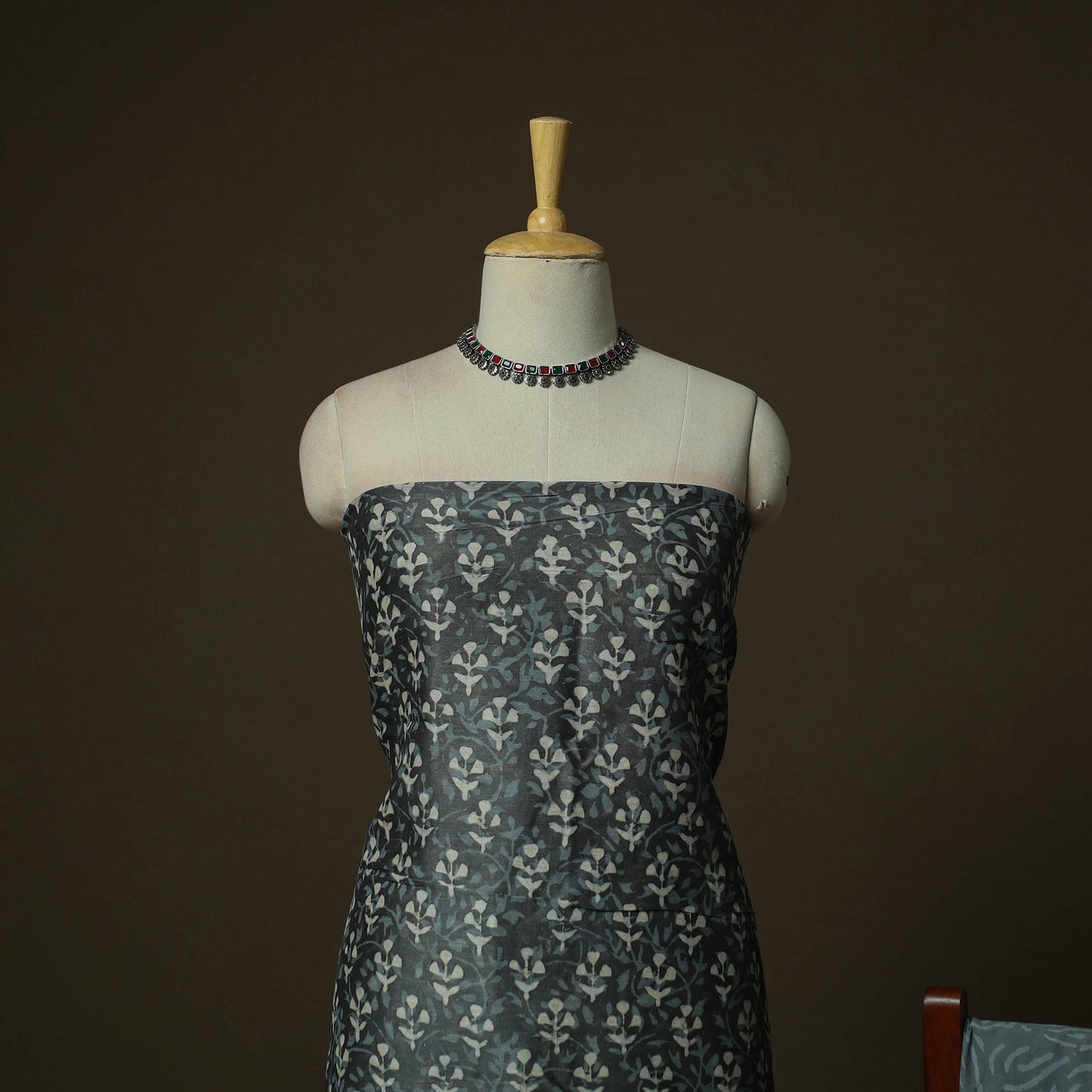 Maheshwari silk hand block bagru print 3pc unstitched dress