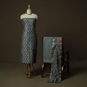 Maheshwari silk hand block bagru print 3pc unstitched dress
