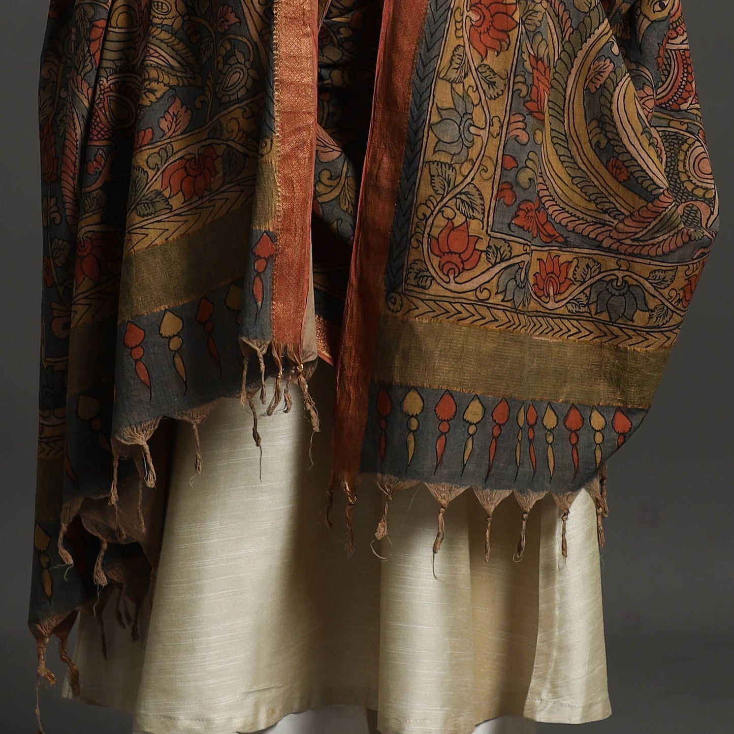 Grey - mangalagiri cotton handpainted pen work kalamkari