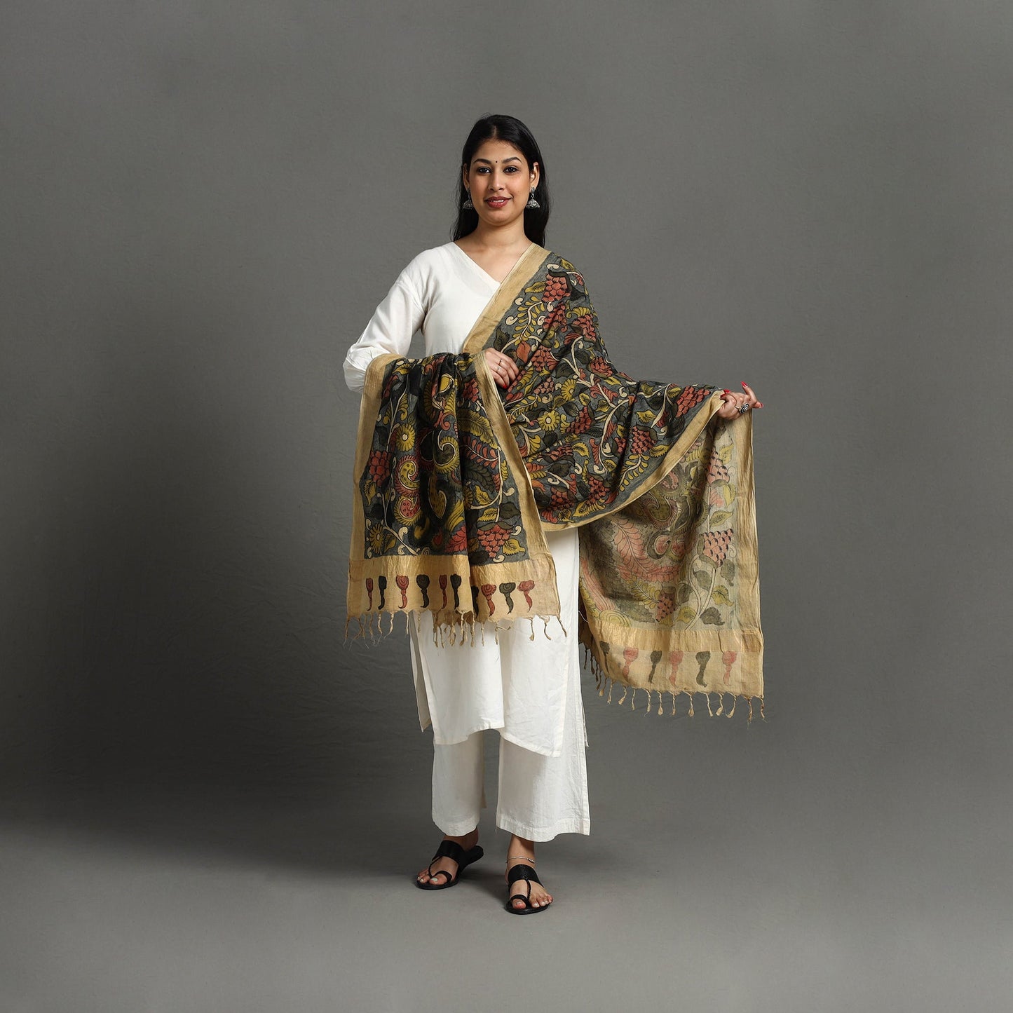 Grey - mangalagiri cotton handpainted pen work kalamkari