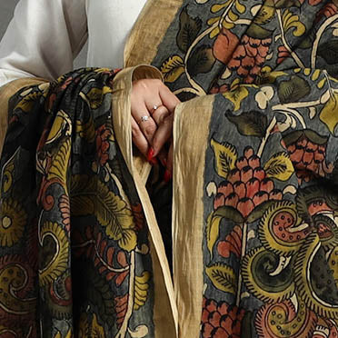 Grey - mangalagiri cotton handpainted pen work kalamkari