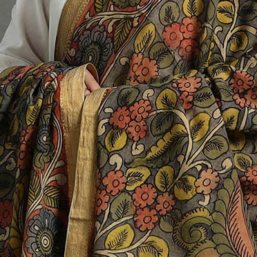 Grey - mangalagiri cotton handpainted pen work kalamkari