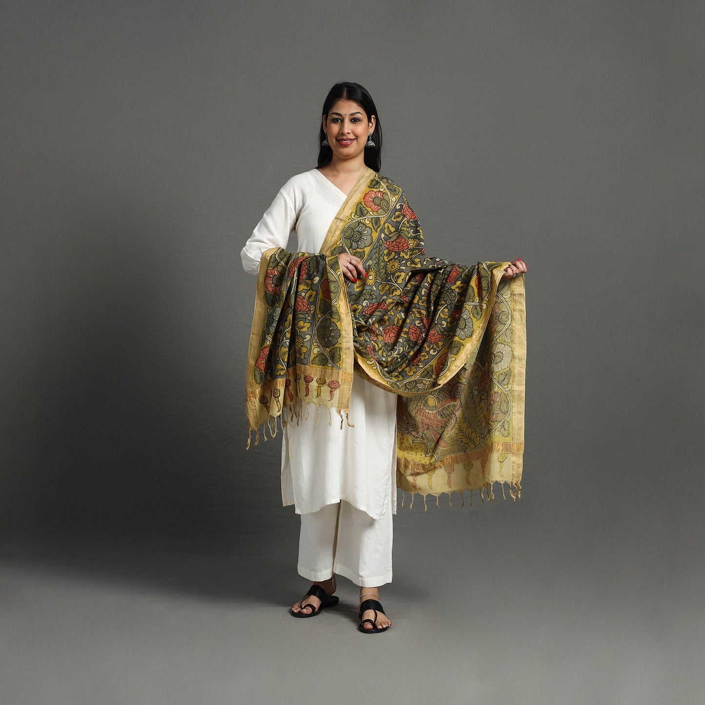 Grey - mangalagiri cotton handpainted pen work kalamkari