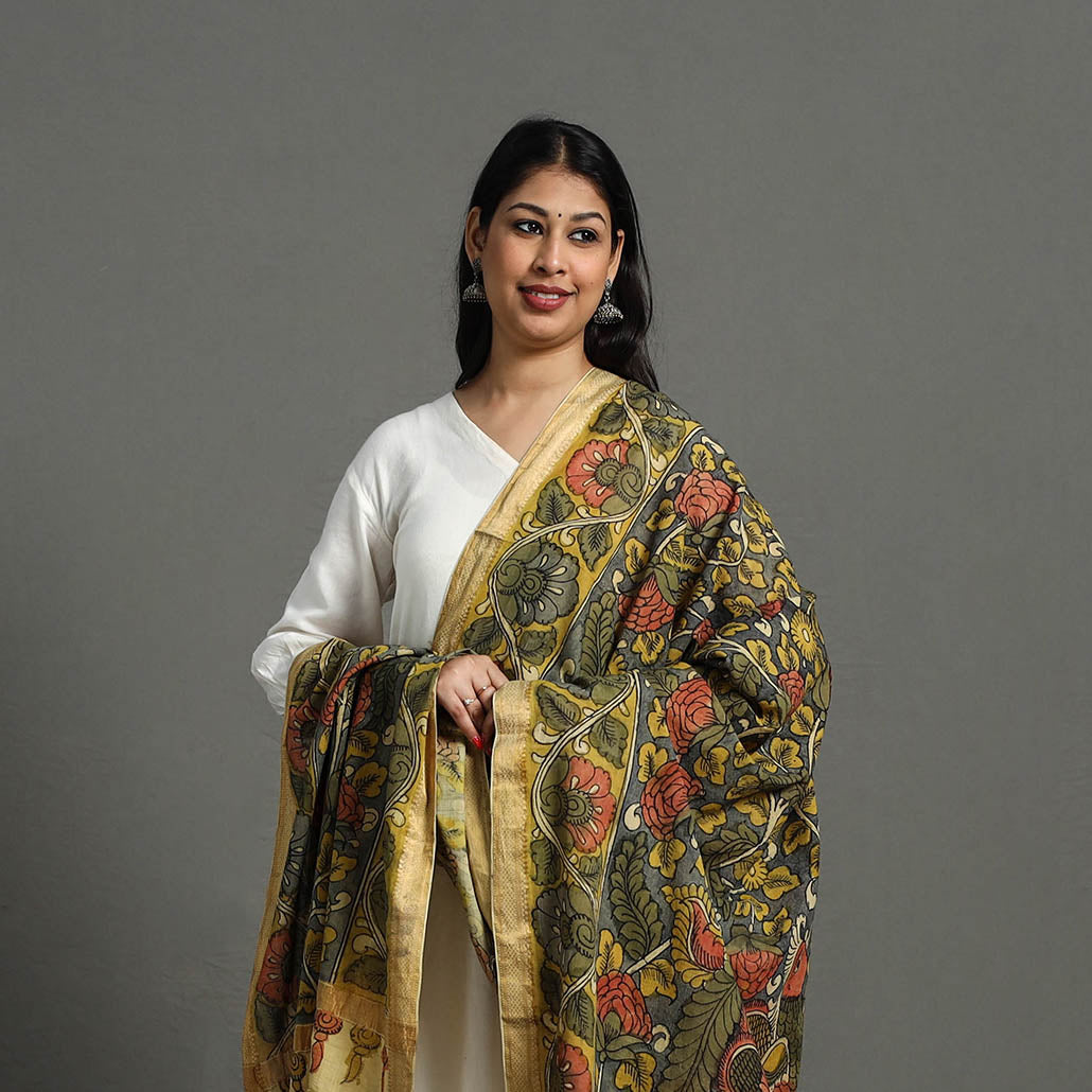 Grey - mangalagiri cotton handpainted pen work kalamkari