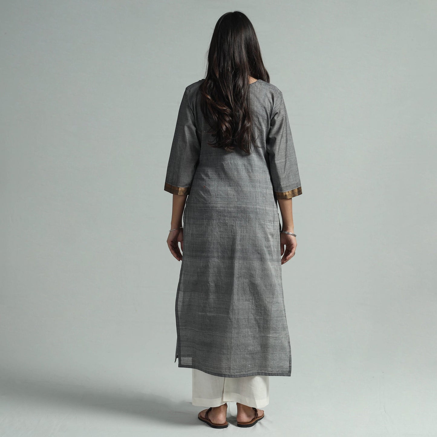Grey - mangalagiri handloom cotton kurta with palazzo &