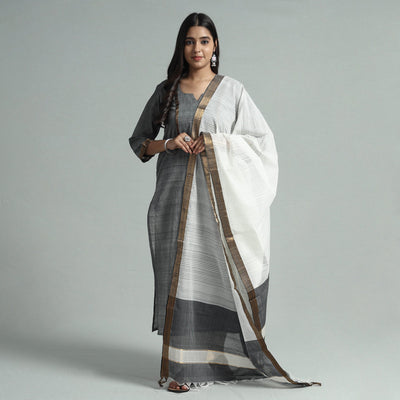 Grey - mangalagiri handloom cotton kurta with palazzo &