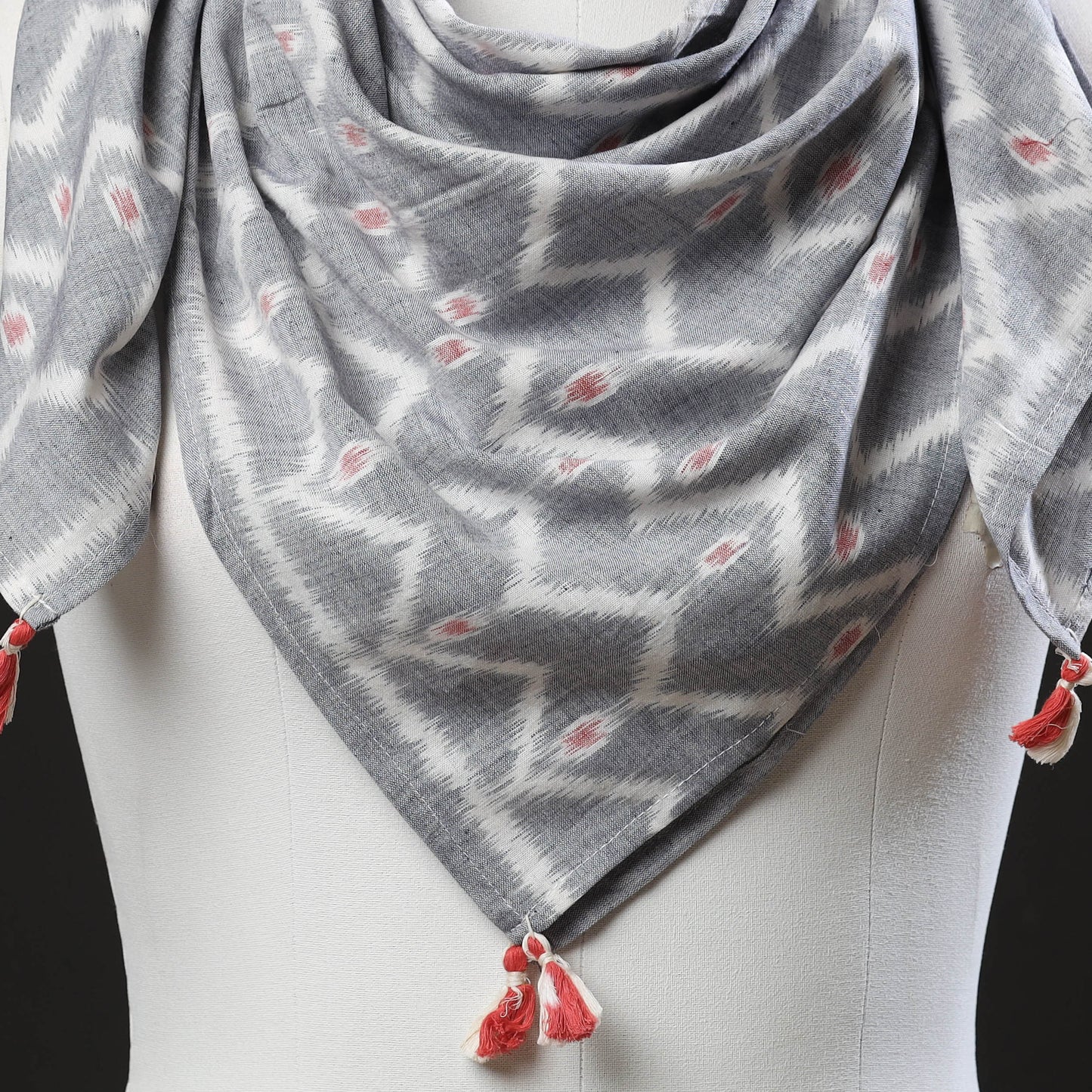 Grey Maniabandha Ikat Handloom Cotton Scarf 