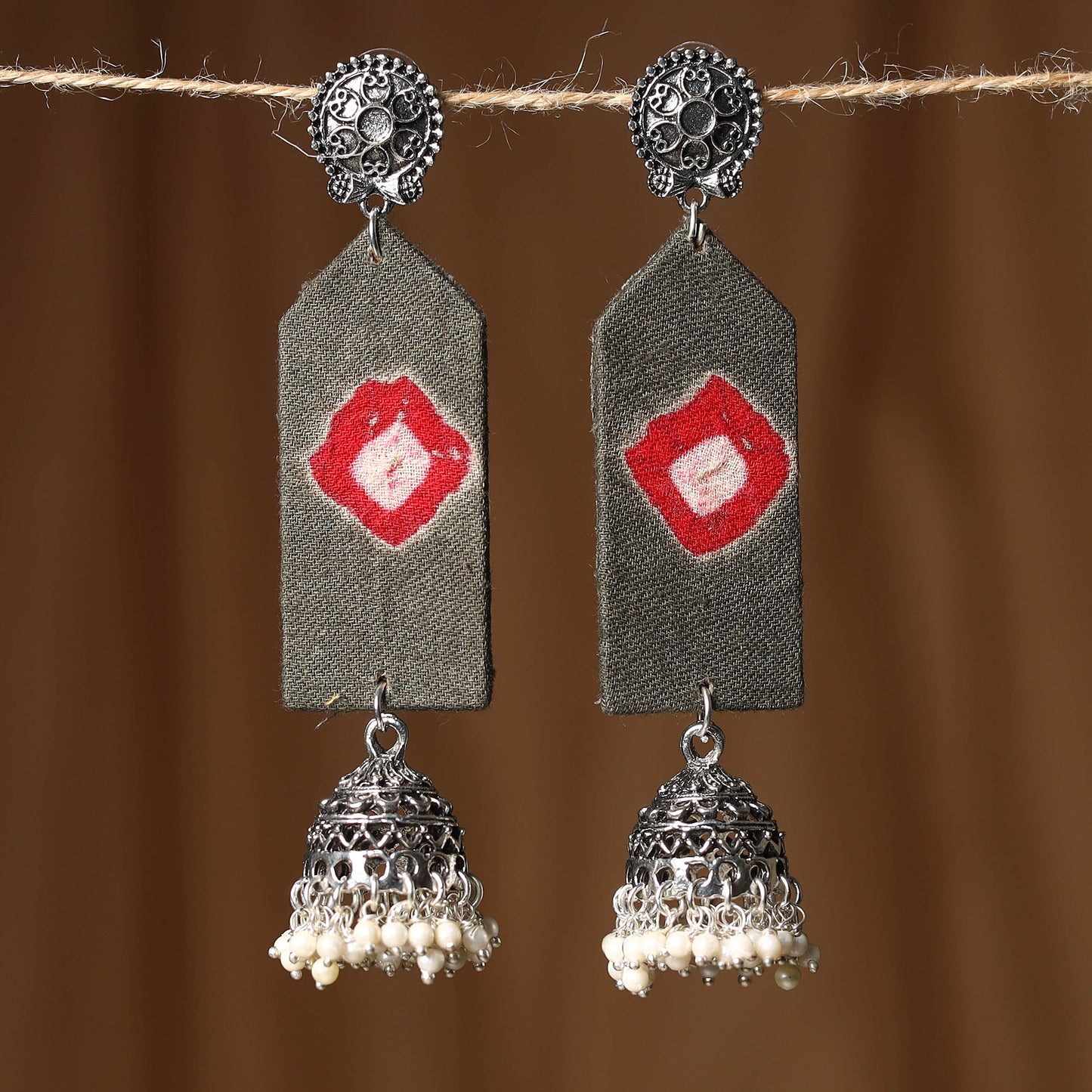 Grey - mansi gs fabart handmade earrings - handcrafted
