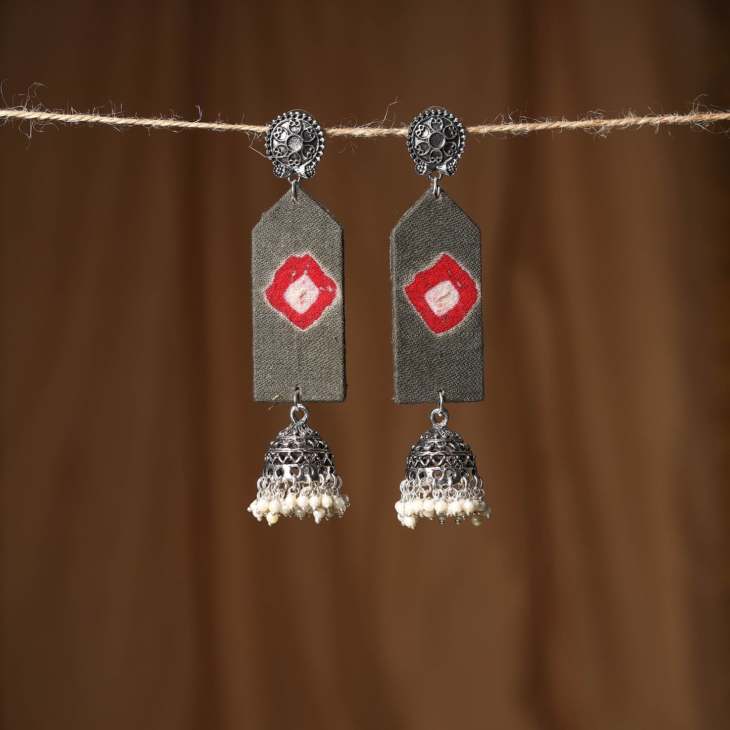 Grey - mansi gs fabart handmade earrings - handcrafted