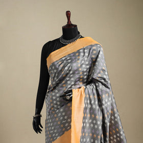 Grey - mercerised cotton handloom pochampally ikat saree 10