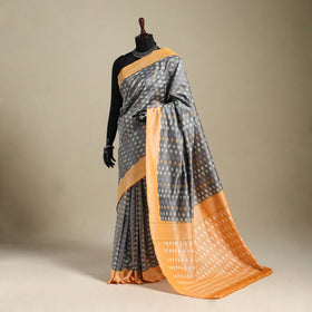 Grey - mercerised cotton handloom pochampally ikat saree 10